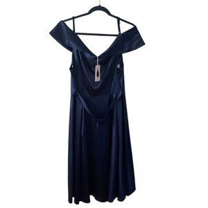 Satin Navy Blue Dress, off the shoulder with straps, size XXL.